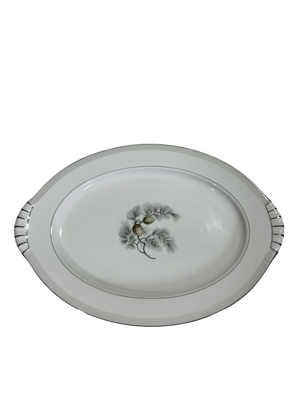 Vtg Narumi Silver Pine Pattern 15.5” Oval Serving Platter Japan Platinum MCM